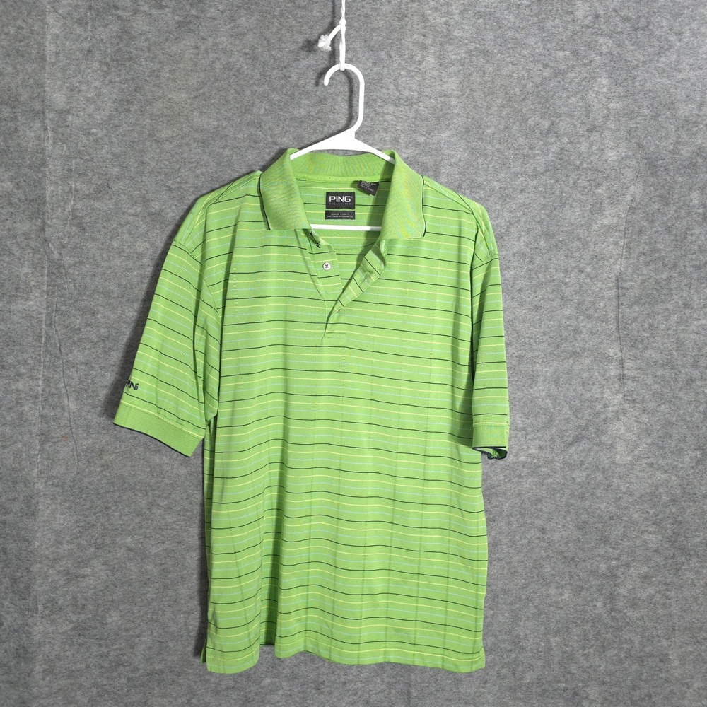 Ping Collection Polo Mens Medium Green Striped Sensor Cool Golf Shirt 16268